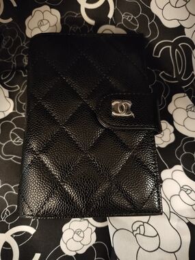 Black Quilted Caviar Leather Snap Passport Wallet